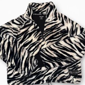 Calvin Klein Performance Black and White Faux Fur Crop Jacket